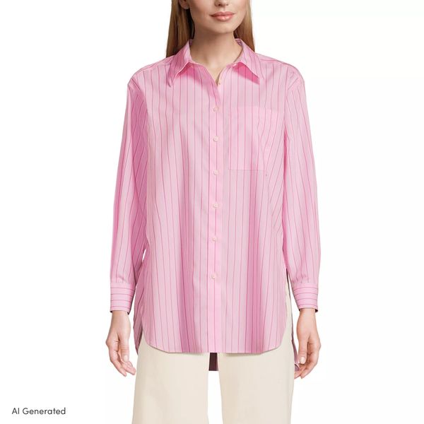 Lands' End Women's Oversized No Iron Tunic with Statement Collar Shirt