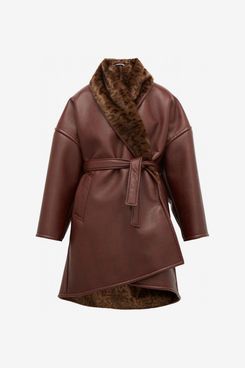Balenciaga Oversized Faux-Fur and Faux-Leather Wrap Coat