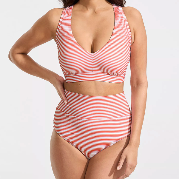 Lands' End V-Neck Bikini and High Waisted Bottom Swimsuit Set