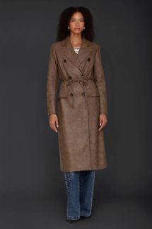 Avec Les Filles Belted Faux-Ever Leather Trench Coat