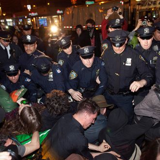 NYPD officers confront Occupy Wall Street protesters who are camping in Union Square in New York March 21, 2012.