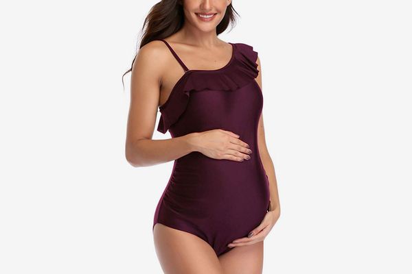 Bhome One Shoulder Ruffle Maternity Swimsuit