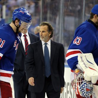 Head Coach John Tortorella of the New York Rangers walks off the ice after losing to the Boston Bruins in Game Three of the Eastern Conference Semifinals during the 2013 NHL Stanley Cup Playoffs at Madison Square Garden on May 21, 2013 in New York City. The Boston Bruins defeated the New York Rangers 2-1. 