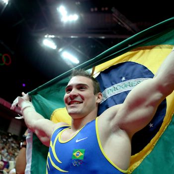 Arthur Nabarrete Zanetti of Brazil reacts after winning the gold medal on the Artistic Gymnastics Men's Rings on Day 10 of the London 2012 Olympic Games at North Greenwich Arena on August 6, 2012 in London, England. 
