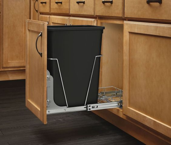 Rev-A-Shelf 35-Qt. Pull-Out Black-and-Chrome Waste Container