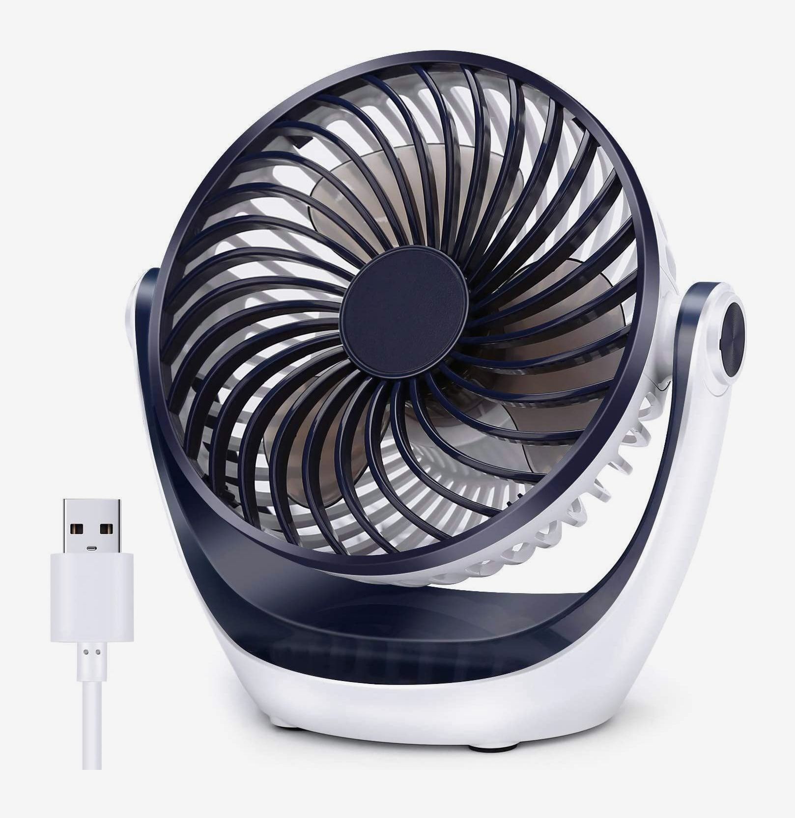 Mini USB Table Desk Personal Fan Fan USB Fan with Base Quiet Operating with 3 Speed for Home Office Metal Design Quiet Operation USB Cable Fan Color : Blue, Size : One-Size 