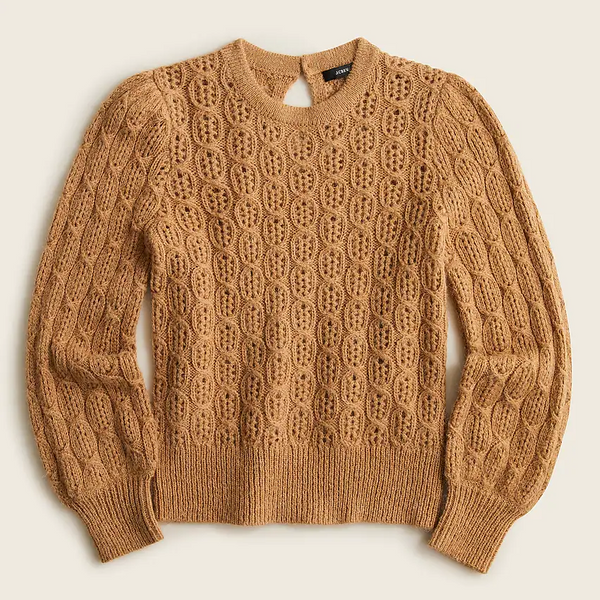 J.Crew Balloon-Sleeve Cable-Knit Sweater (Pale Clay)