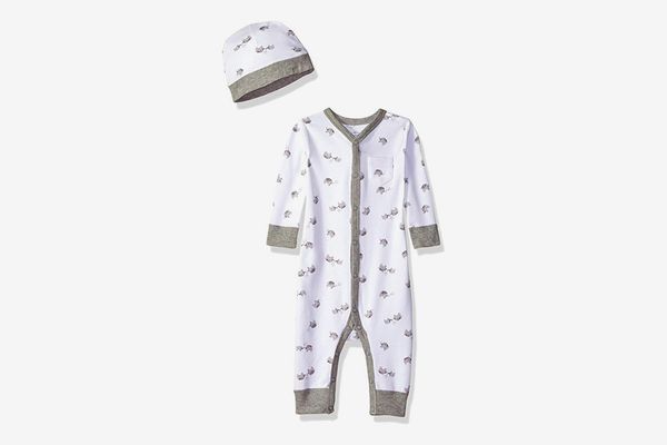 Moon and Back Baby Organic Snap-Front One-Piece Coverall with Cap Set