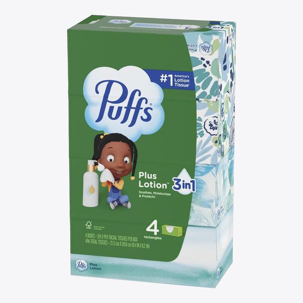 Puffs Facial Tissues Plus Lotion - 124 Per Box, 4-Pack