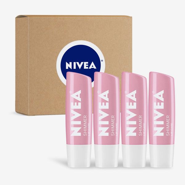 Nivea Shimmer Lip Care, Moisturizing Lip Balm Stick, 4 Pack