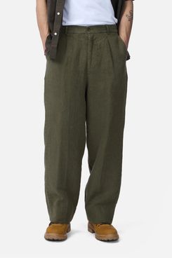 3Sixteen Pleated Trouser - Olive Linen