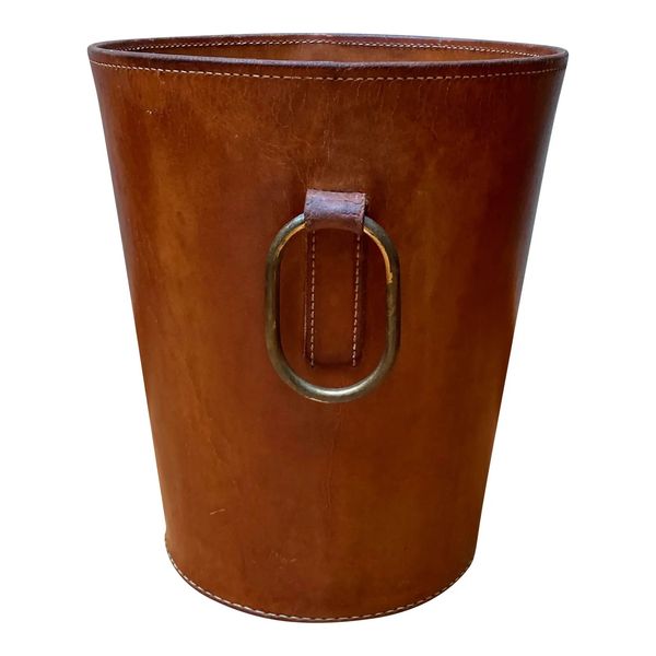 Carl Auböck 1950s Leather Wastebasket