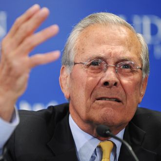 Former US defense secretary Donald Rumsfeld speaks during a discussion on the Pentagon during his time in that office, March 29, 2011 at The Hudson Institute in Washington, DC. 