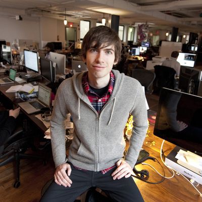 Tumblr-founder David Karp poses for a photo in the headquarters of the microblogging platform and social networking website on February 2, 2012 in New York. The website, which allows users to post text, images, videos, links, quotes and audio to their tumblelog, a short-form blog, was founded by Karp in 2007. 