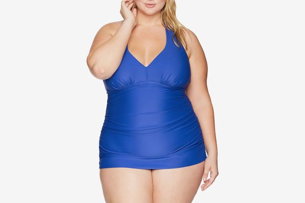 Coastal Blue Plus Size Halter Swim Dress