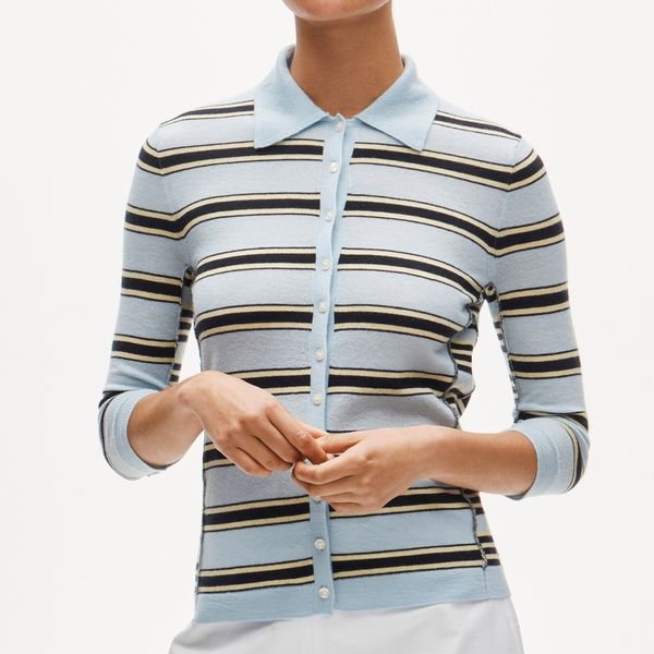 J.Crew Featherweight Cashmere Collared Cardigan in Mixed Stripe