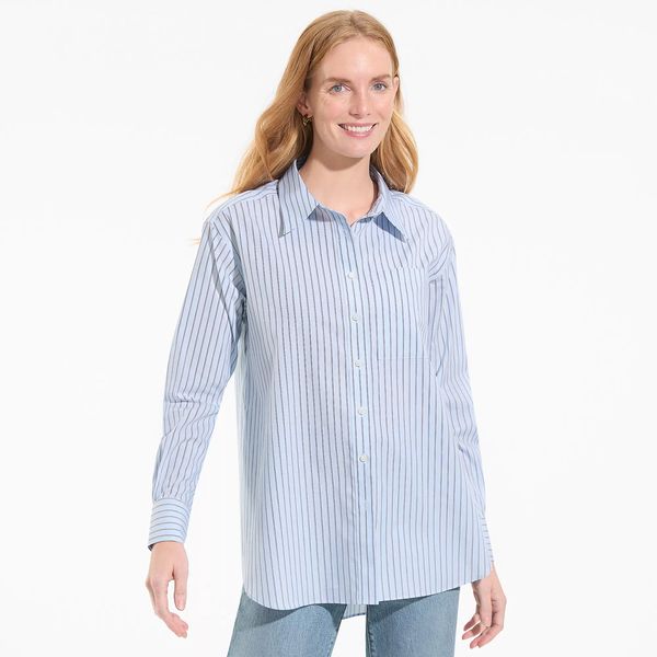 Lands' End Women's Oversized No Iron Tunic with Statement Collar Shirt