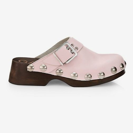 GANNI Calf Leather Studded Clogs