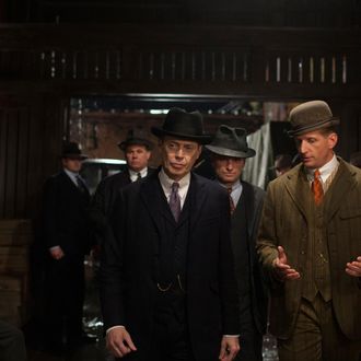 HBO's Boardwalk Empire season 4 2013. Characters: Steve Buscemi- Nucky Thompson, Shea Whigham- Eli Thompson, Jack Huston- Richard Harrow, Paul Sparks- Mickey Doyle, Steve Beauchamp- Sid the Bodyguard.