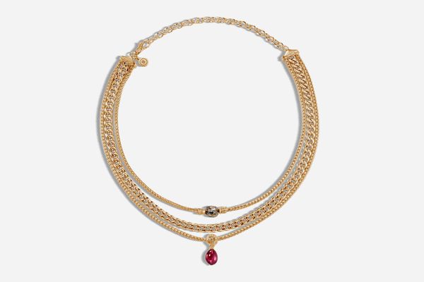 Classic Chain Multi Row Necklace With Milky Rubelite, Pyrite