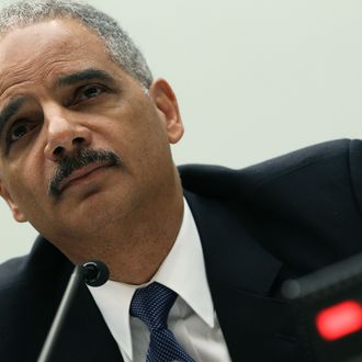 WASHINGTON, DC - JUNE 07: Attorney General Eric Holder testifies during a House Judiciary Committee hearing on Capitol Hill, June 7, 2012 in Washington, DC. Oversight members will be hearing testimony on the initiatives of the U.S. Department of Justice. (Photo by Mark Wilson/Getty Images)