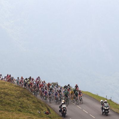 LOURDES, FRANCE - JULY 15: The peloton climbs towards the summit of the Col d'Aubisque during Stage 13 of the 2011 Tour de France from Pau to Lourdes on July 15, 2011 in Lourdes, France. (Photo by Michael Steele/Getty Images)