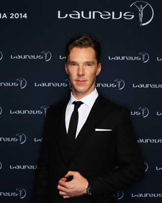 KUALA LUMPUR, MALAYSIA - MARCH 26: Actor Benedict Cumberbatch poses with the Laureus trophy during the 2014 Laureus World Sports Awards at the Istana Budaya Theatre on March 26, 2014 in Kuala Lumpur, Malaysia. (Photo by Ian Walton/Getty Images for Laureus)