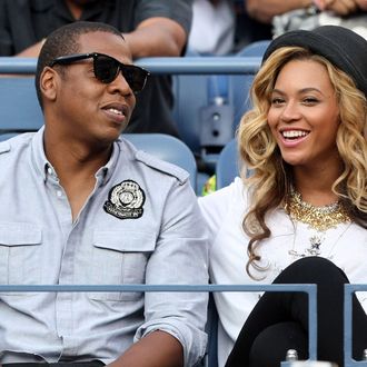 NEW YORK, NY - SEPTEMBER 12: Recording artists Jay-Z and Beyonce watch Rafael Nadal of Spain and Novak Djokovic of Serbia play during the Men's Final on Day Fifteen of the 2011 US Open at the USTA Billie Jean King National Tennis Center on September 12, 2011 in the Flushing neighborhood of the Queens borough of New York City. (Photo by Al Bello/Getty Images)