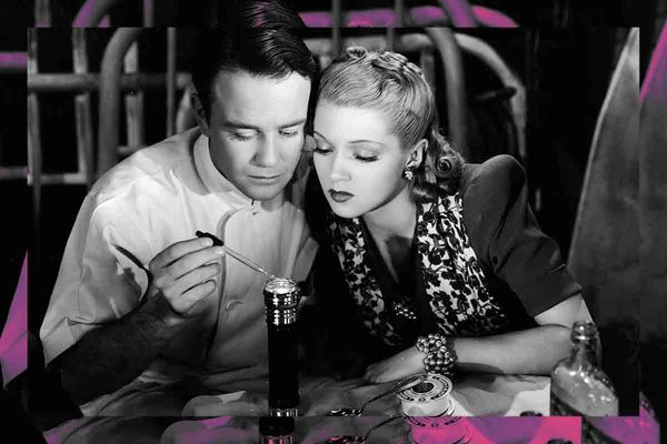 black and white photo of woman and man mixing a concoction - strategist best skin care products and best moisturizing face oil 