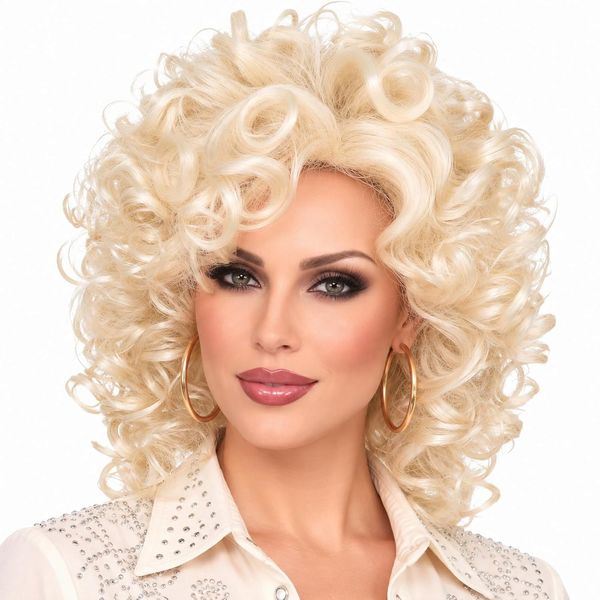 Big Blonde Curly Wig for Women Country Singer