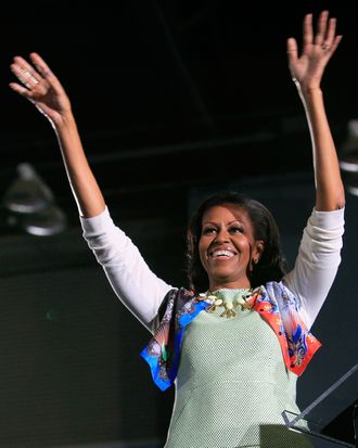 Michelle Obama, in a Miss Wu dress.