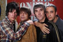 LONDON, ENGLAND - OCTOBER 18:  (L-R) John Squire, Mani, Ian Brown and Reni of The Stone Roses pose for a portrait to announce they have reformed for two nights at Heaton Park in Manchester on 29th and 30th June 2012 at The Soho Hotel on October 18, 2011 in London, United Kingdom.  (Photo by Dave J Hogan/Getty Images)