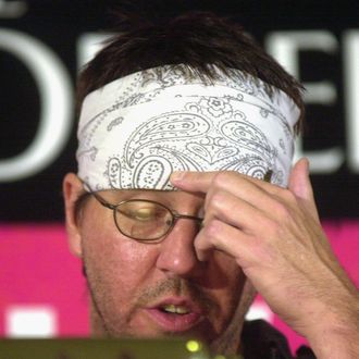 Author David Foster Wallace reads selections of his writing during the New Yorker Magazine Festival in New York September 27, 2002. 