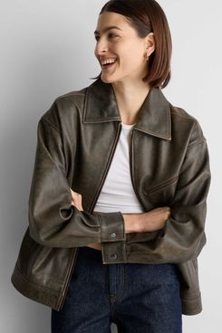 Quince 100% Leather Oversized Bomber Jacket
