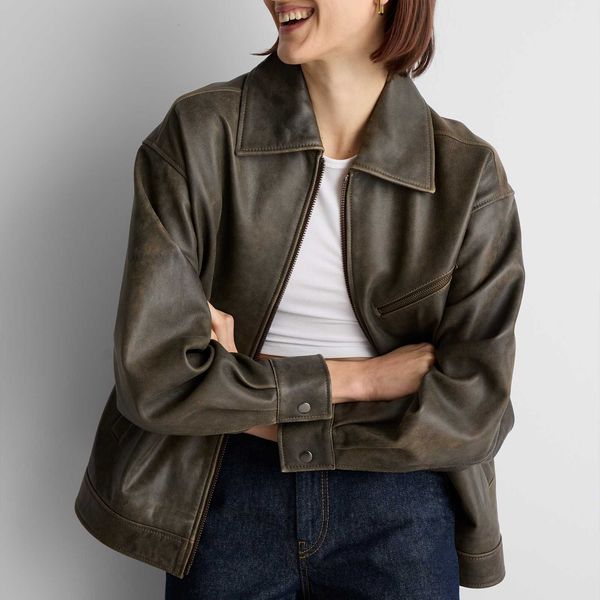Quince 100% Leather Oversized Bomber Jacket