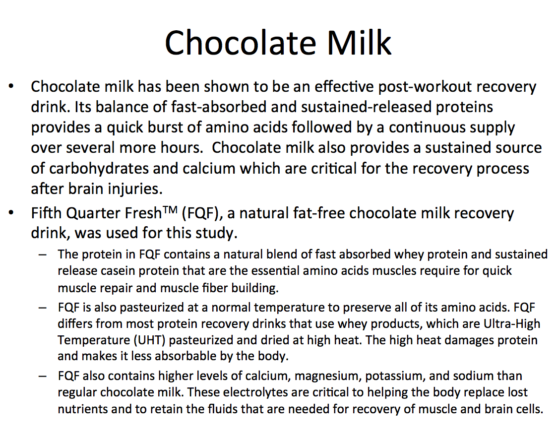 Chocolate milk maker wanted study touted with 'Concussion