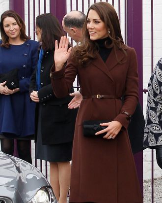 Catherine, Duchess of Cambridge arrives at Liverpool charity The Brink on February 14, 2012 in Liverpool, England. Catherine, The Duchess of Cambridge is in Liverpool visiting charities in the city without husband Prince William who is serving in the Falklands. During the visit to The Brink, an alcohol free bar, she was presented with a Valentine's Day cupcake, cards and flowers by eight-year-old Jaqson Johnston-Lynch. Later she is to visit Alder Hey Children's Hospital and Ronald McDonald House.