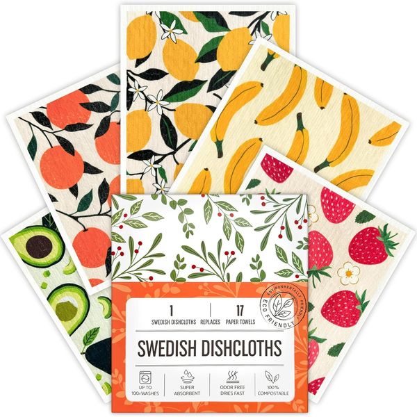 Augine Swedish Dishcloths for Kitchen - 5 Pack