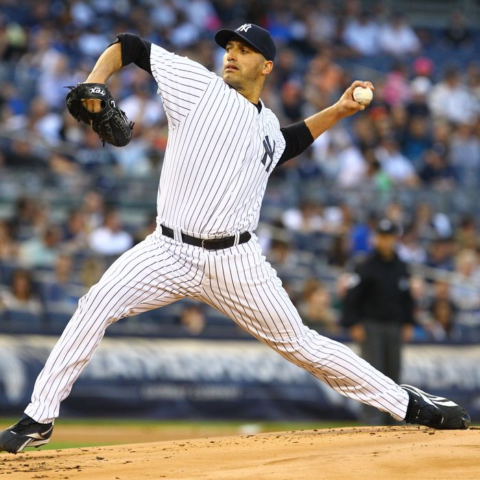 Andy Pettitte #46 of the New York Yankees in action against the Kansas City Royals on May 23, 2012 at Yankee Stadium in the Bronx borough of New York City.