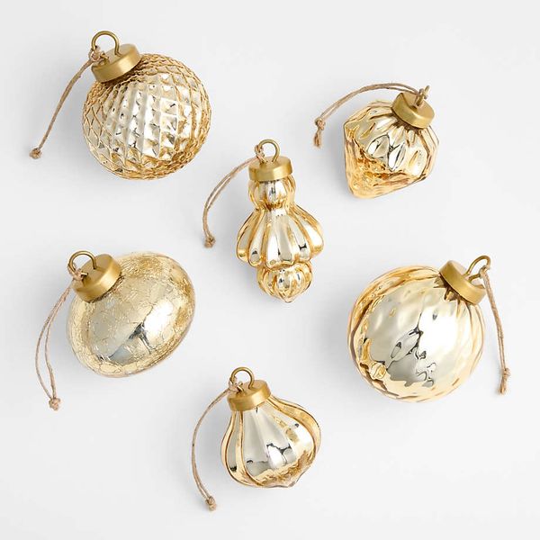 Crate & Barrel Gold Mercury Glass Christmas Ornaments