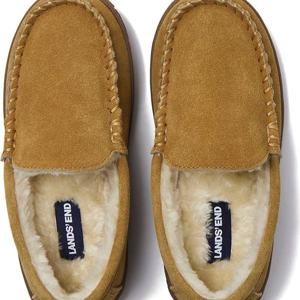 Lands' End Kids Fuzzy Lined Suede Moccasin Slippers