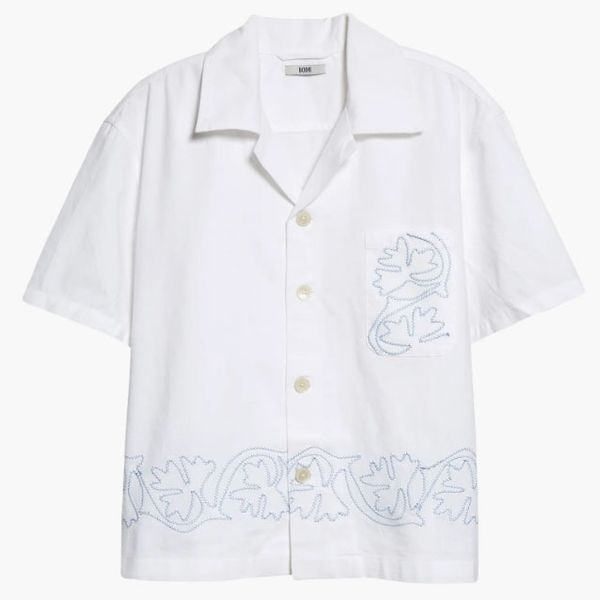 Bode Zig-Zag Couching Short Sleeve Button-Up Shirt