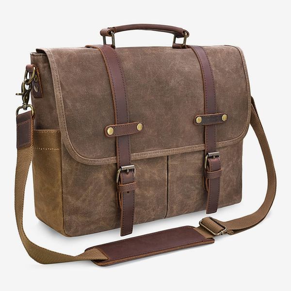 Classic Vintage Brown Bag New Job Gifts for Men and Teen Boys 15 Inch Half Flap Leather Messenger Bag for Work Laptop Shoulder Bag 