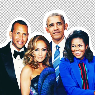 Alex Rodriguez, Jennifer Lopez, Barack Obama, and Michelle Obama.