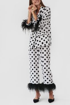 Party Pajama Set with Feathers in Polka Dot