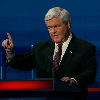 MYRTLE BEACH, SC - JANUARY 16: Republican presidential candidate, former U.S. House Speaker Newt Gingrich (R-GA), speaks during a Fox News, Wall Street Journal sponsored debate at the Myrtle Beach Convention Center, on January 16, 2012 in Myrtle Beach, South Carolina. Voters in South Carolina will head to the polls on January 21st. to vote in the Republican primary election to pick their choice for U.S. presidential candidate. (Photo by Joe Raedle/Getty Images)