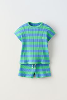 Zara Striped Ribbed T-shirt and Bermuda Shorts Co-Ord