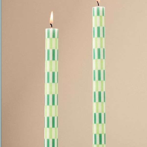 Geo Block Print Taper Candles - Green