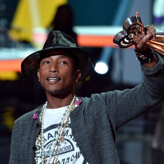 Musician Pharrell Williams accepts the iHeartRadio Innovator Award onstage during the 2014 iHeartRadio Music Awards held at The Shrine Auditorium on May 1, 2014 in Los Angeles, California.