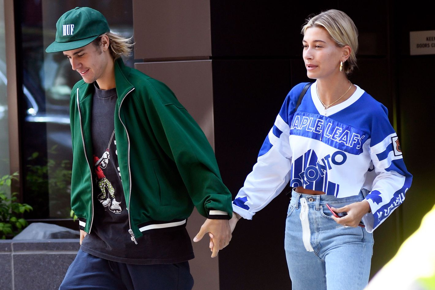 Justin Bieber and Hailey Baldwin wear matching his and hers jerseys to  catch a hockey game in Canada
